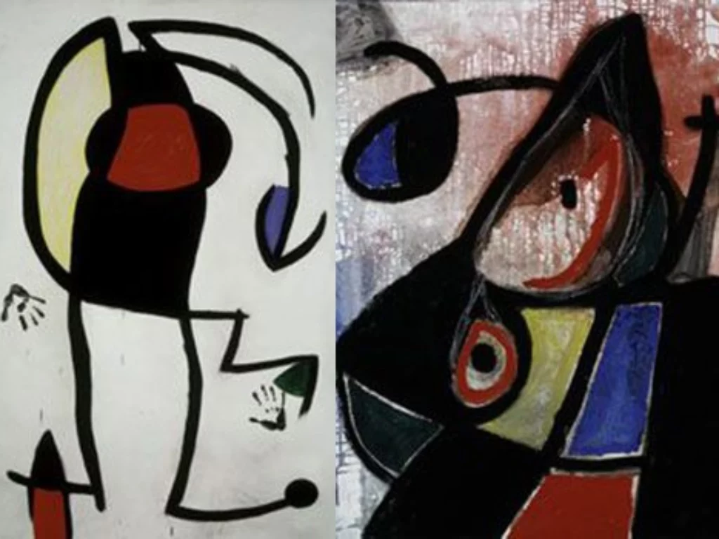 tele Femme dans la rue e Senza titolo di Joan Miró