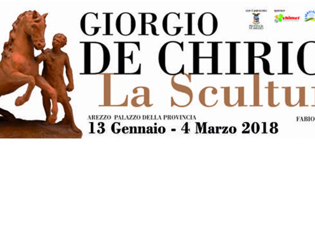 banner della mostra De Chirico - la scultura, ad Arezzo