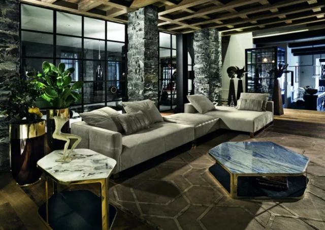 Alessandro La Spada firma i nuovi coffee tables Tiles e il divano Fold per Longhi