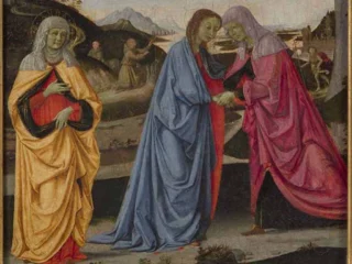 La Visitazione con sant’Anna, san Giovannino e san Francesco d’Assisi che riceve le stimmate, Perugino (1473-1474). Galleria dell'Accademia di Firenze.